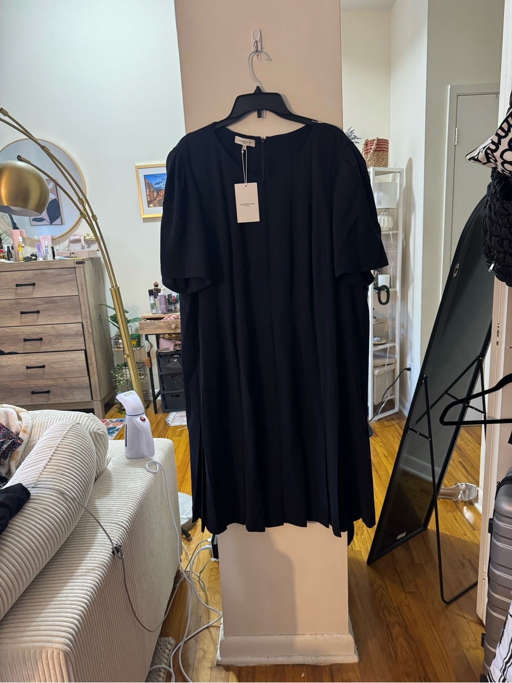 Lafayette 168 Black Pleated Short Sleeve Dress - Picture 2 of 5